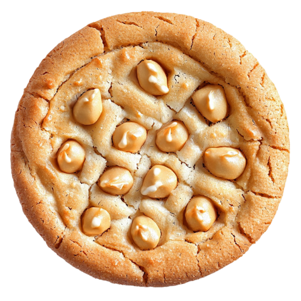 Round cookie with macadamia nuts baked to a golden brown perfection png