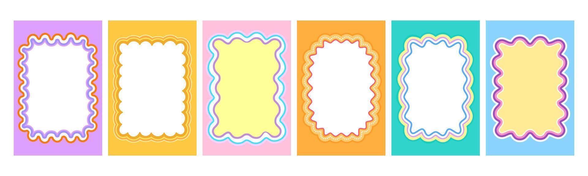 Y2k color scallop wavy , retro groovy frames vector