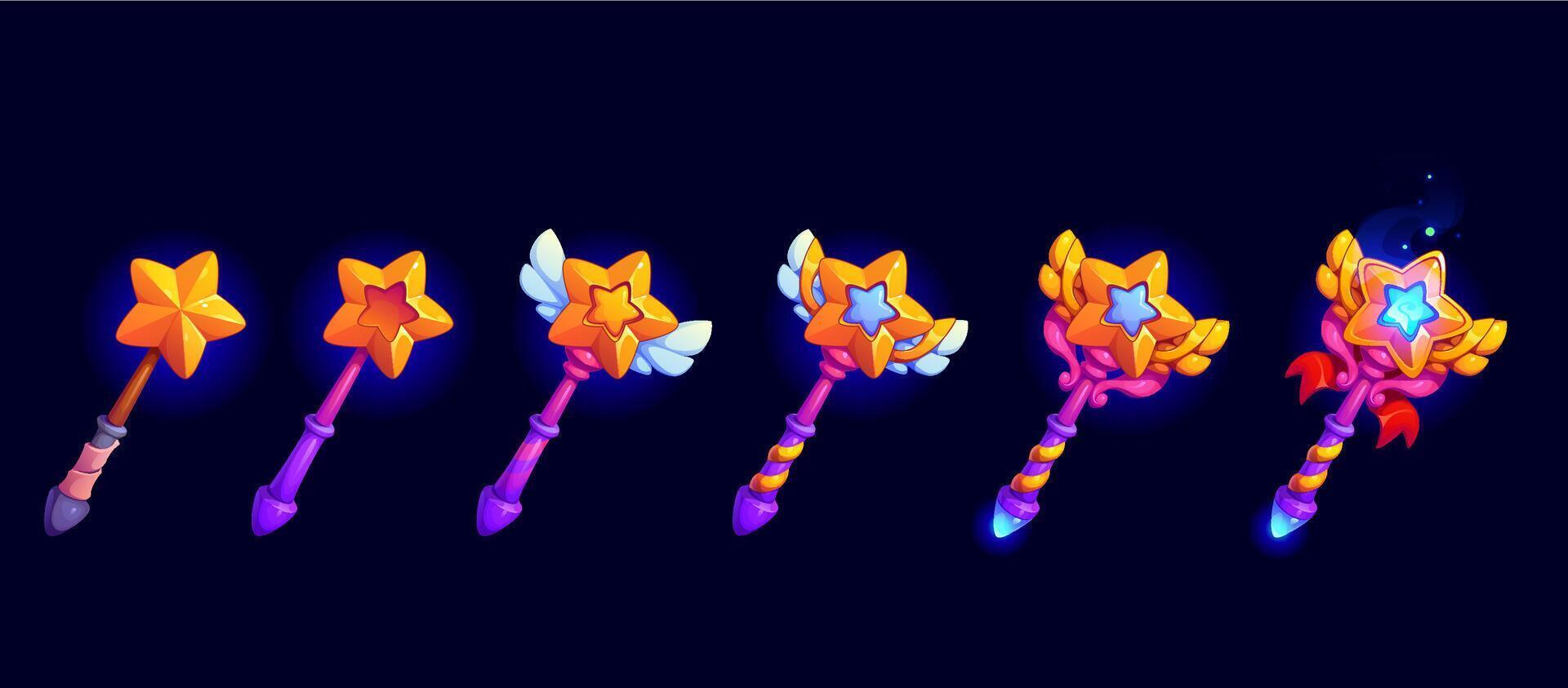 Magic wand rank badge, game level progress stage vector