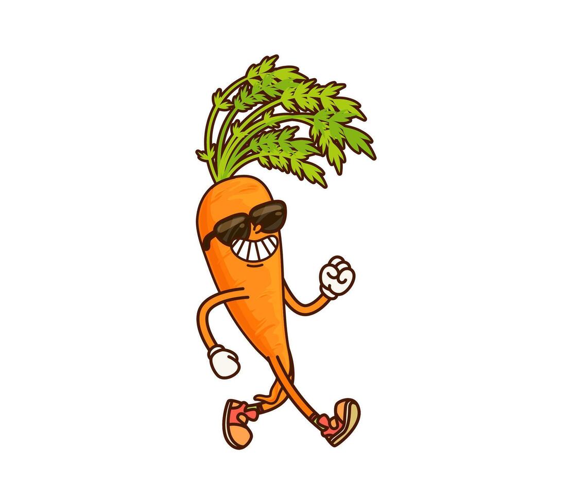 Cartoon groovy carrot vegetable y2k character vector