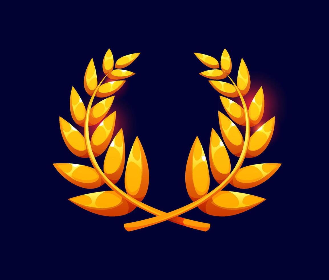 Cartoon golden laurel wreath badge or game asset vector