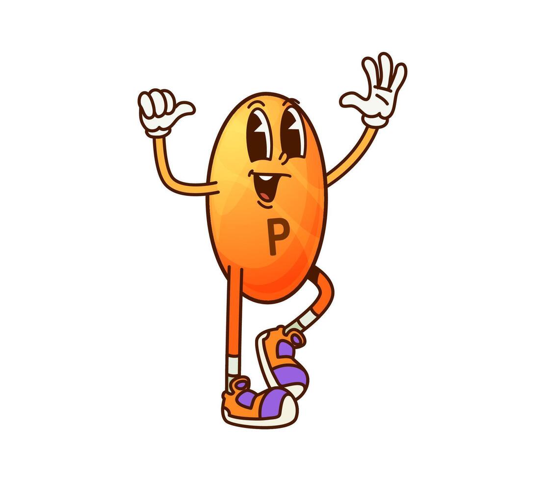 Cartoon groovy vitamin P micronutrient character vector
