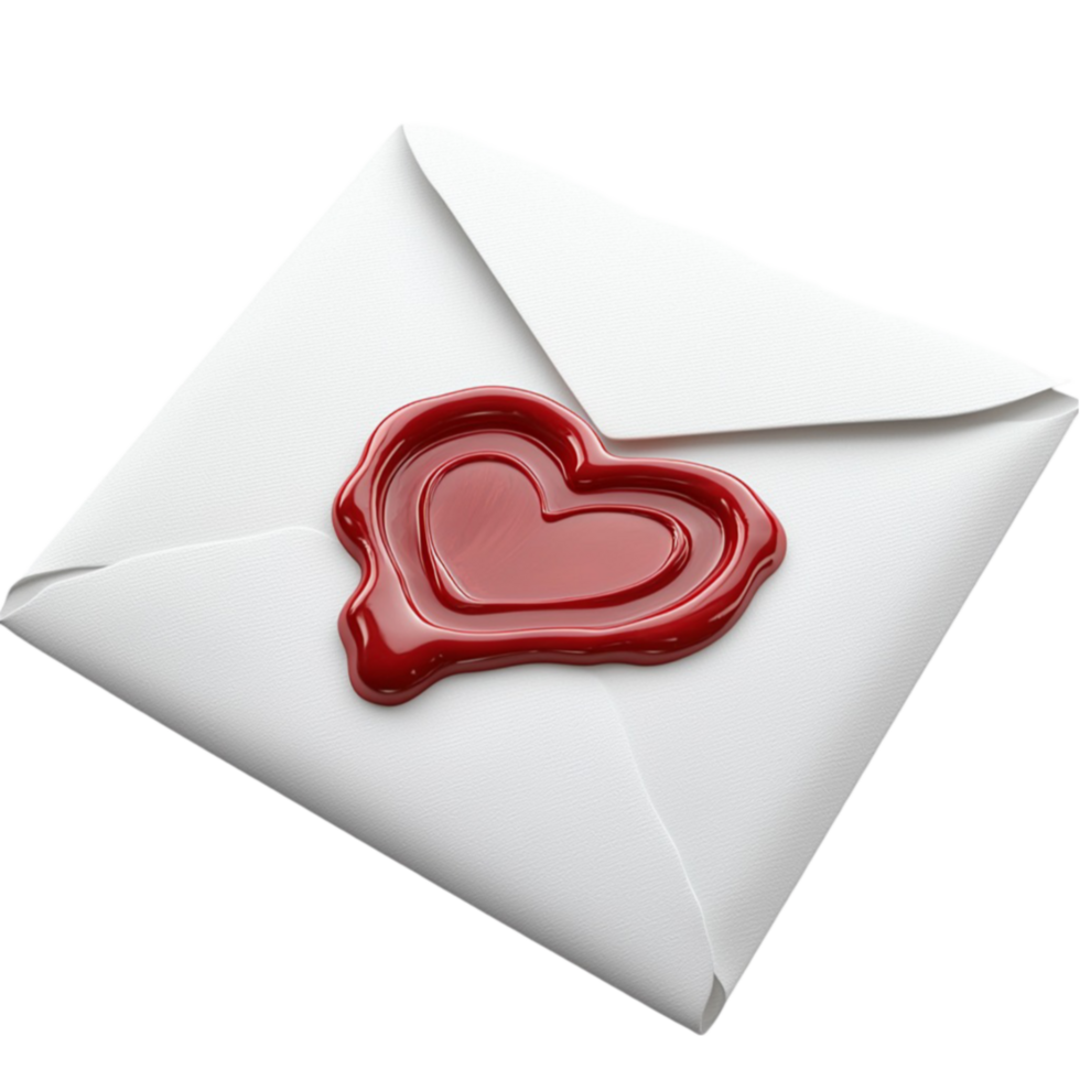Sealed white envelope with a red wax heart stamp conveying a romantic message png