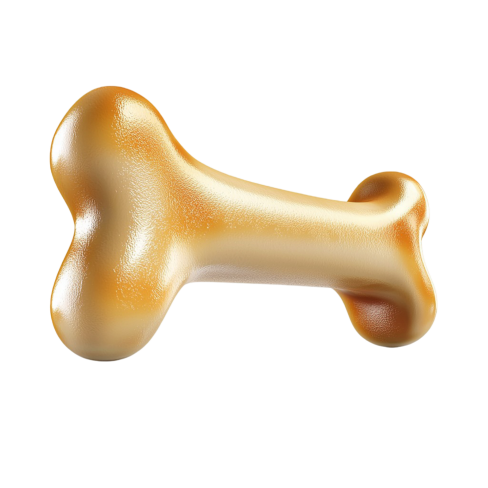 Shiny golden dog bone with a smooth surface and a slightly curved shape png