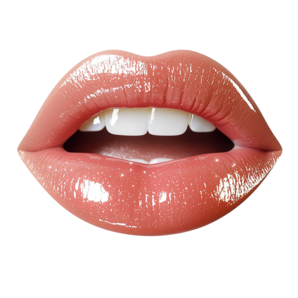 Glossy pink lips slightly parted with a shiny and smooth appearance png