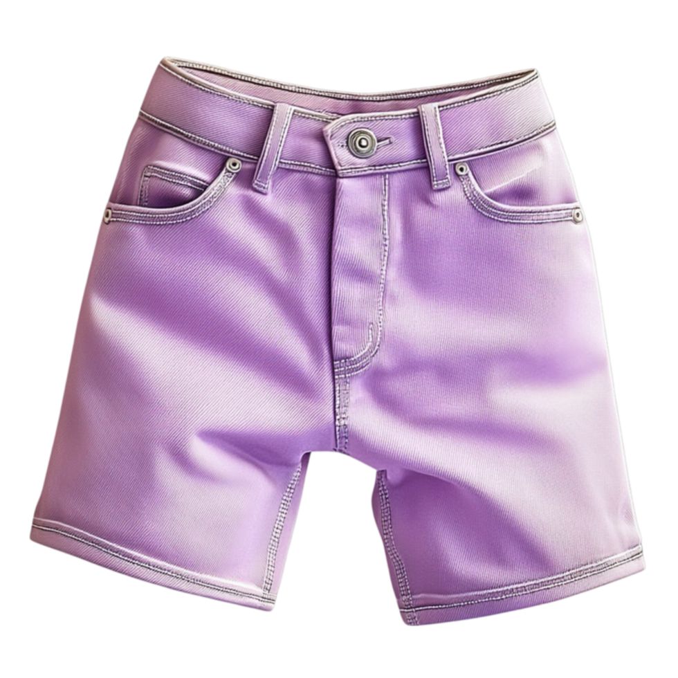 Trendy lavender denim shorts with a button closure and a folded hem png