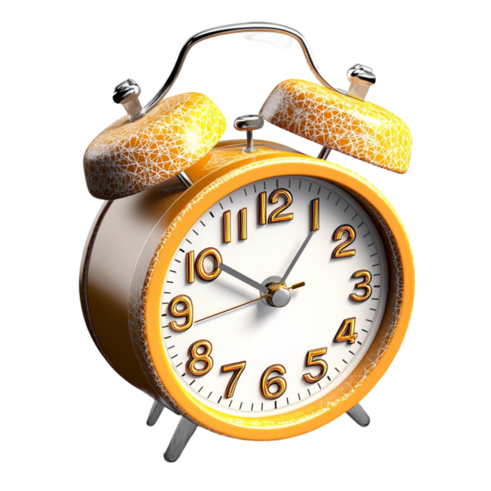 Vintage alarm clock with a golden frame and classic black hands png