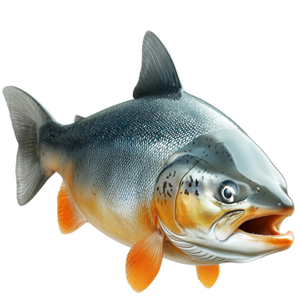 Realistic silver and orange fish with sharp teeth and a lifelike swimming posture png