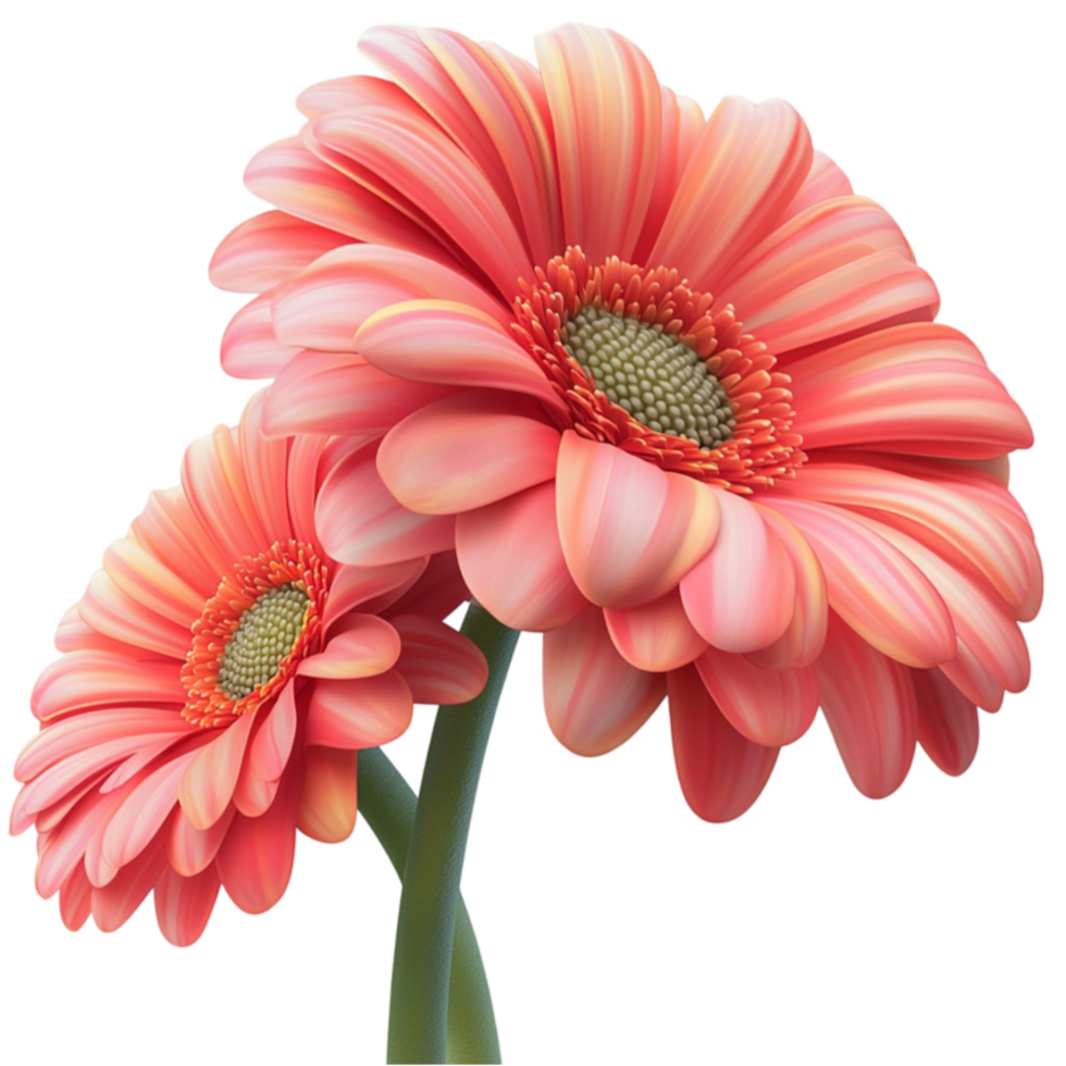 Pink gerbera daisies with delicate petals and a green stem standing tall in full bloom png