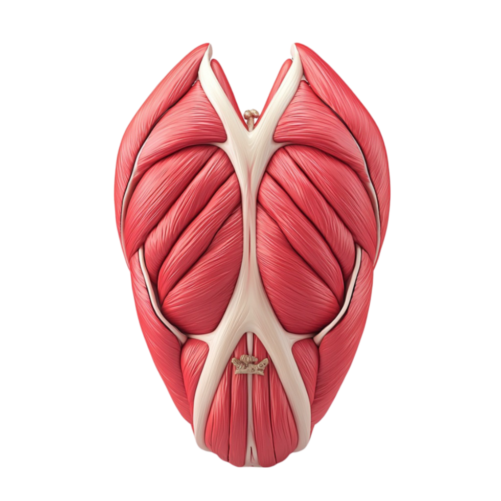 Anatomical of human back muscles with realistic texture and structure png