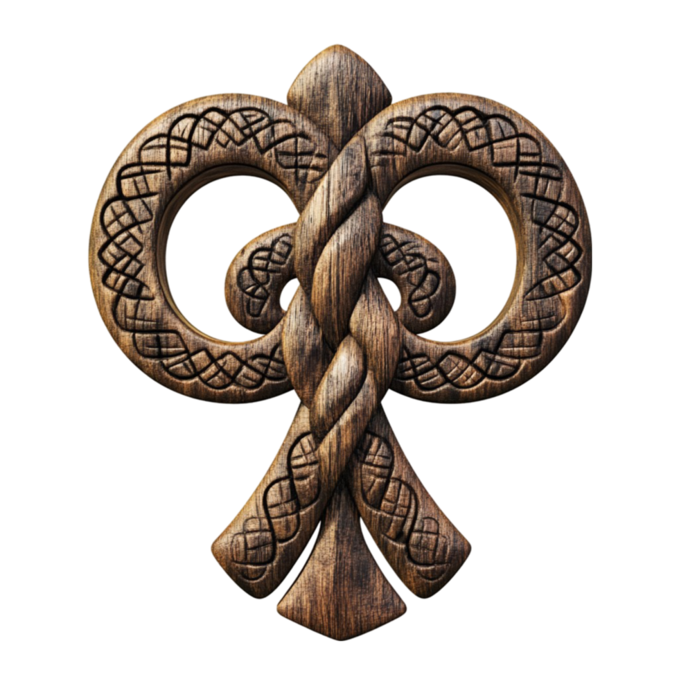 Wooden Symbol Featuring a Snake and Knot Carving png