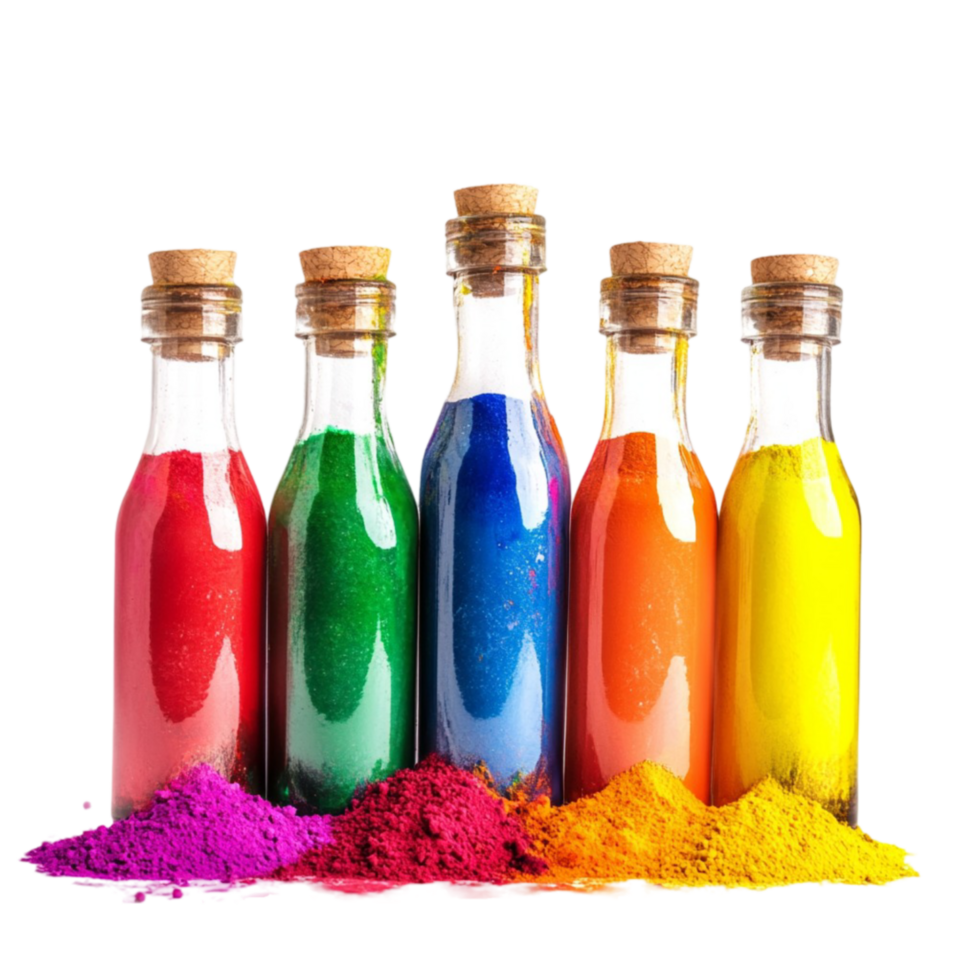 Colorful Holi Powder in Bottles png