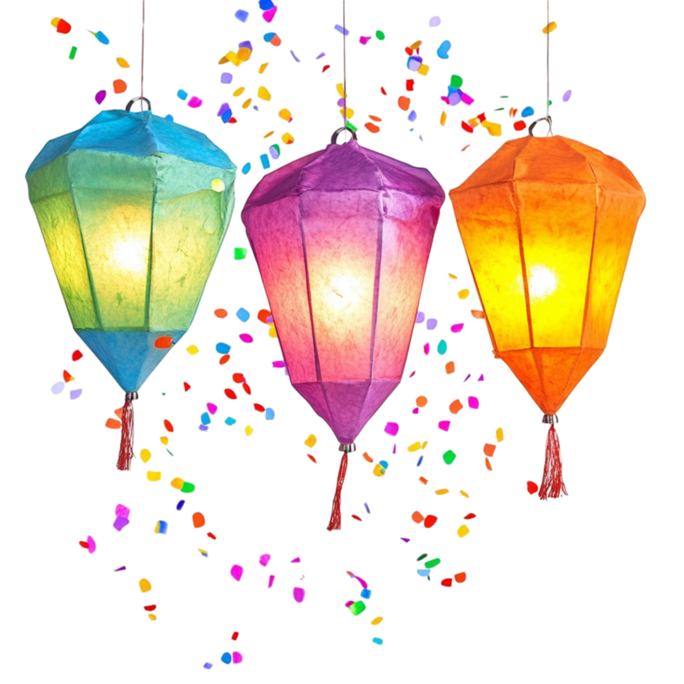 Hanging Colorful Lanterns with Confetti png