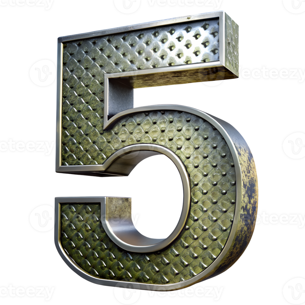 Metal Number 5 Isolated on Transparent Background 3D Render png