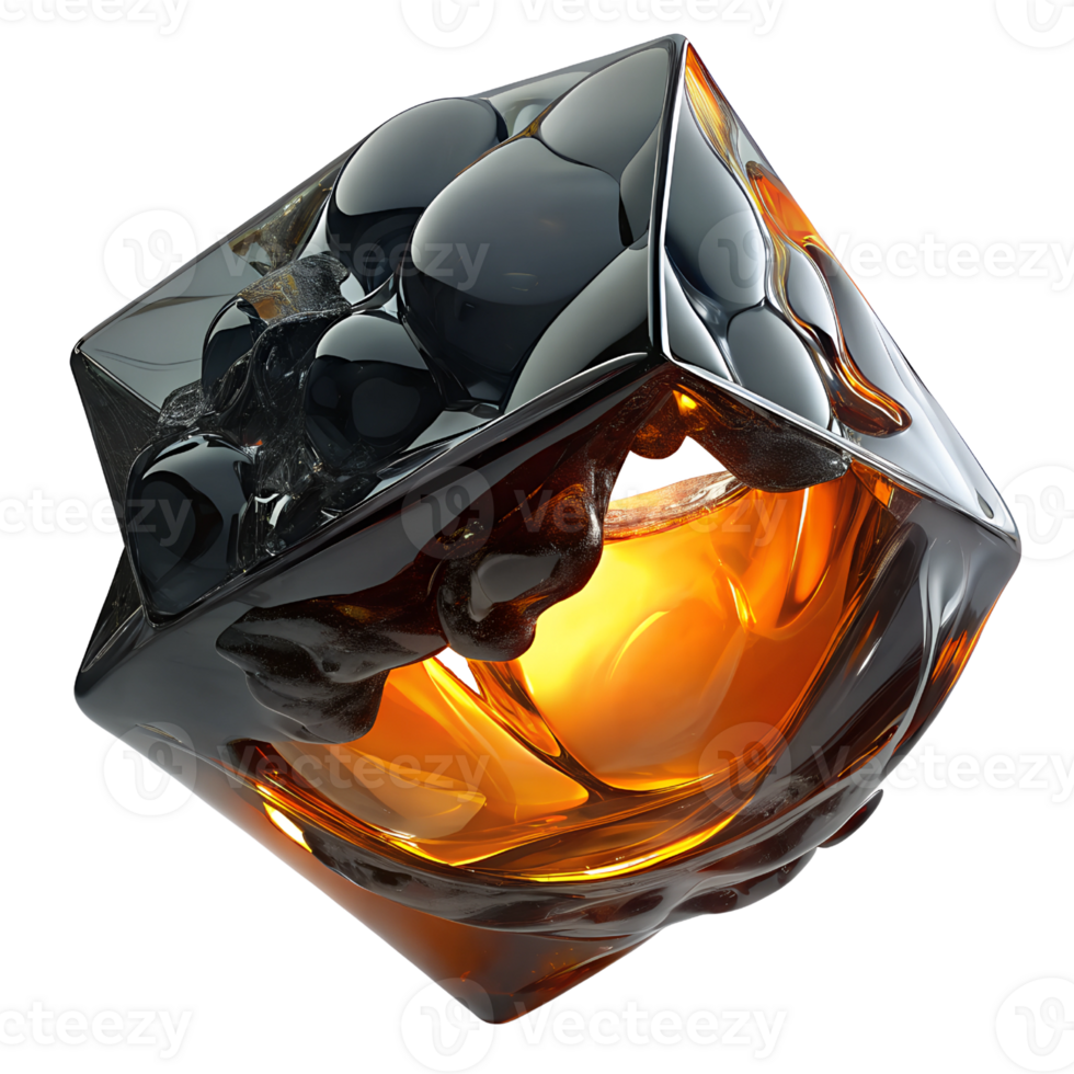 Crystal abstraction 3D in the air is dark and orange glow on transparent background png