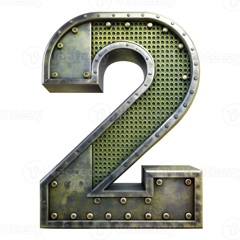 Metal Number 2 Isolated on Transparent Background 3D Render png
