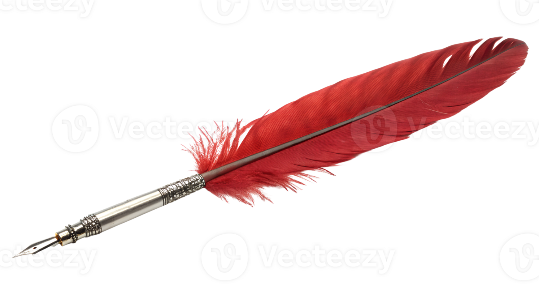 Red feather pen with golden pen isolated on transparent background png