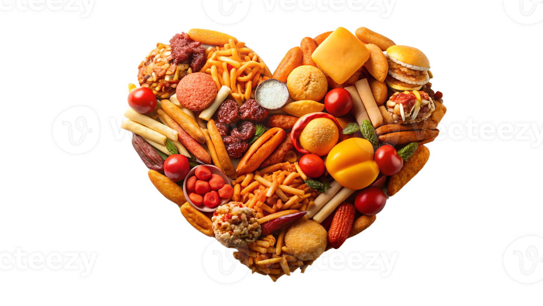 Heart shape junk food on transparency background png