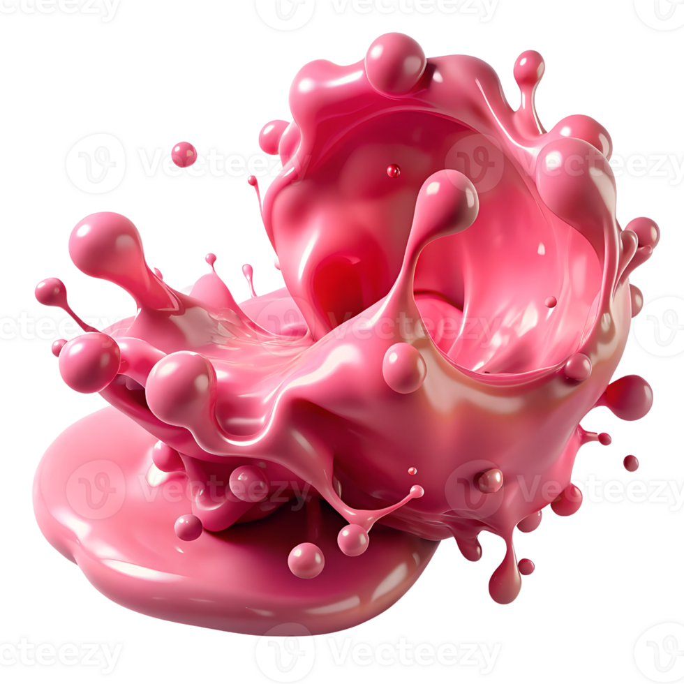 3D pink ink blot or splash ink splatters with dynamic movement isolated on transparent background png
