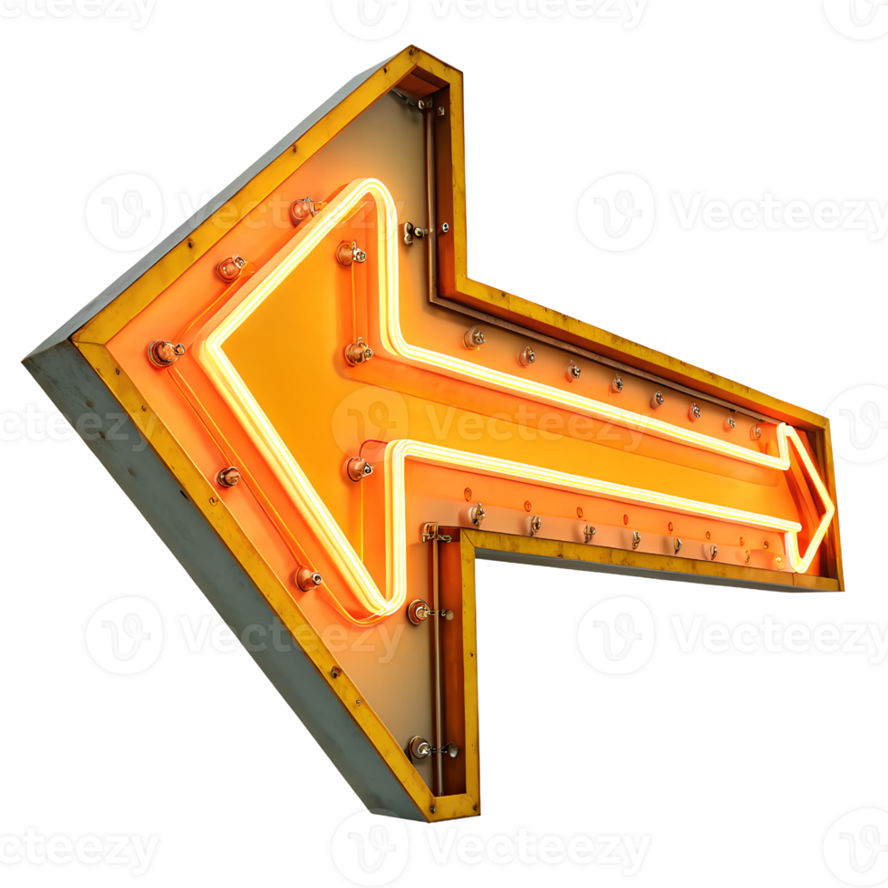 3D Neon yellow arrow sign isolated on transparent background png