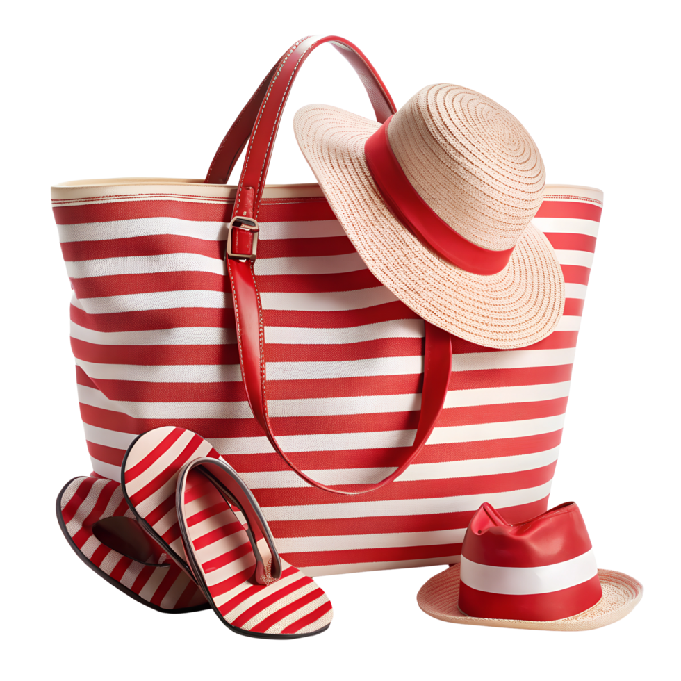 Red and white large tote bag isolated on trasparent background png