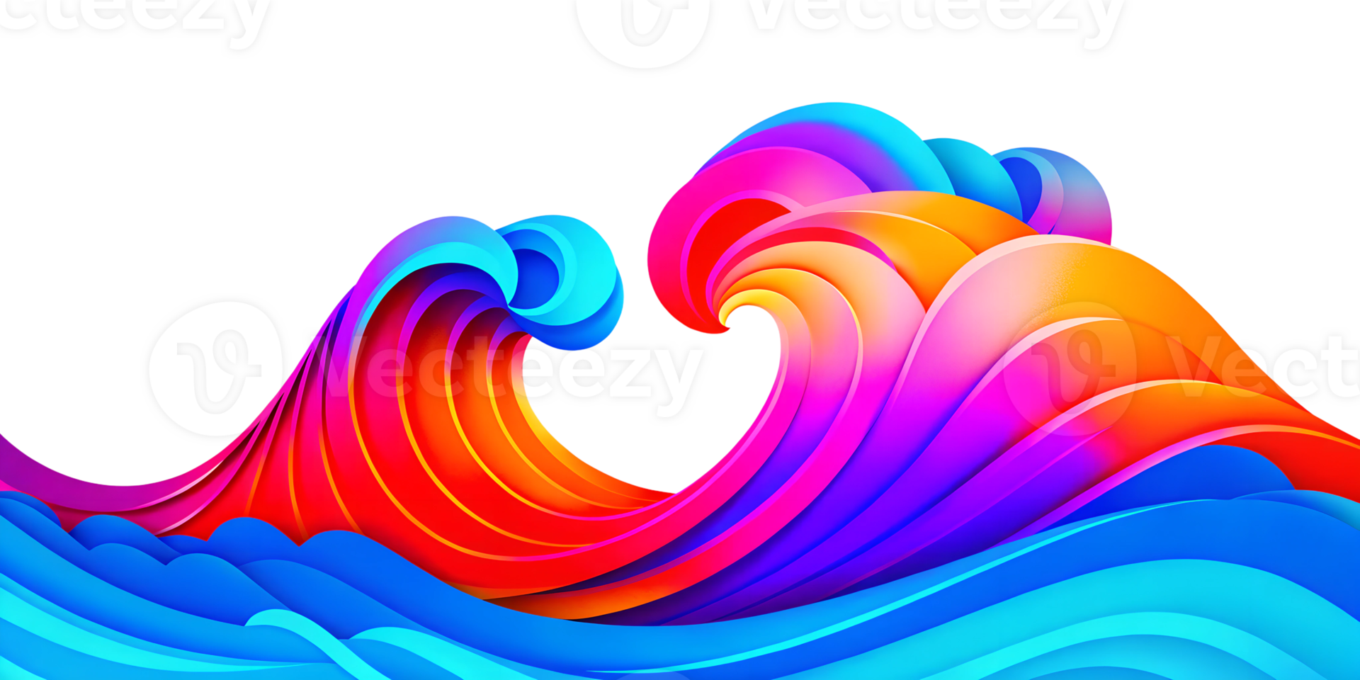 Abstract Rainbow Colorful 3D waves isolated on transparent background png