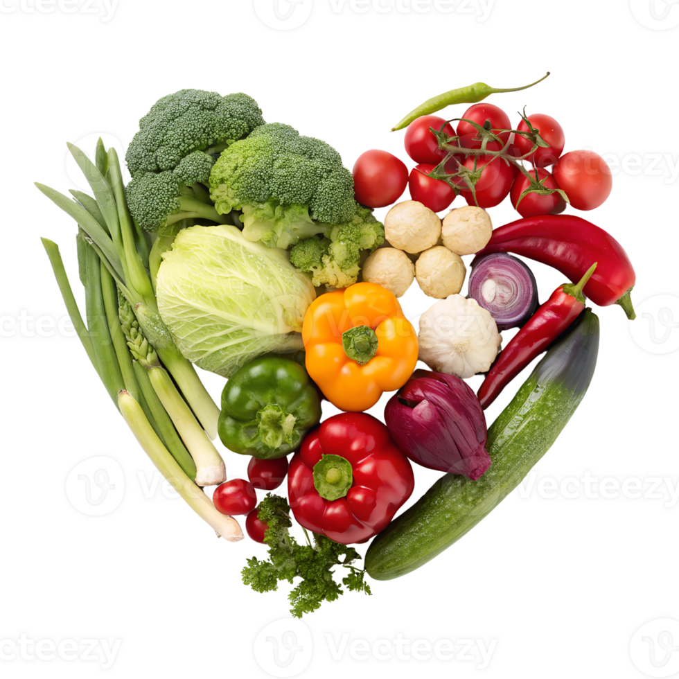 Fresh vegetables love shape isolated on transparent background png
