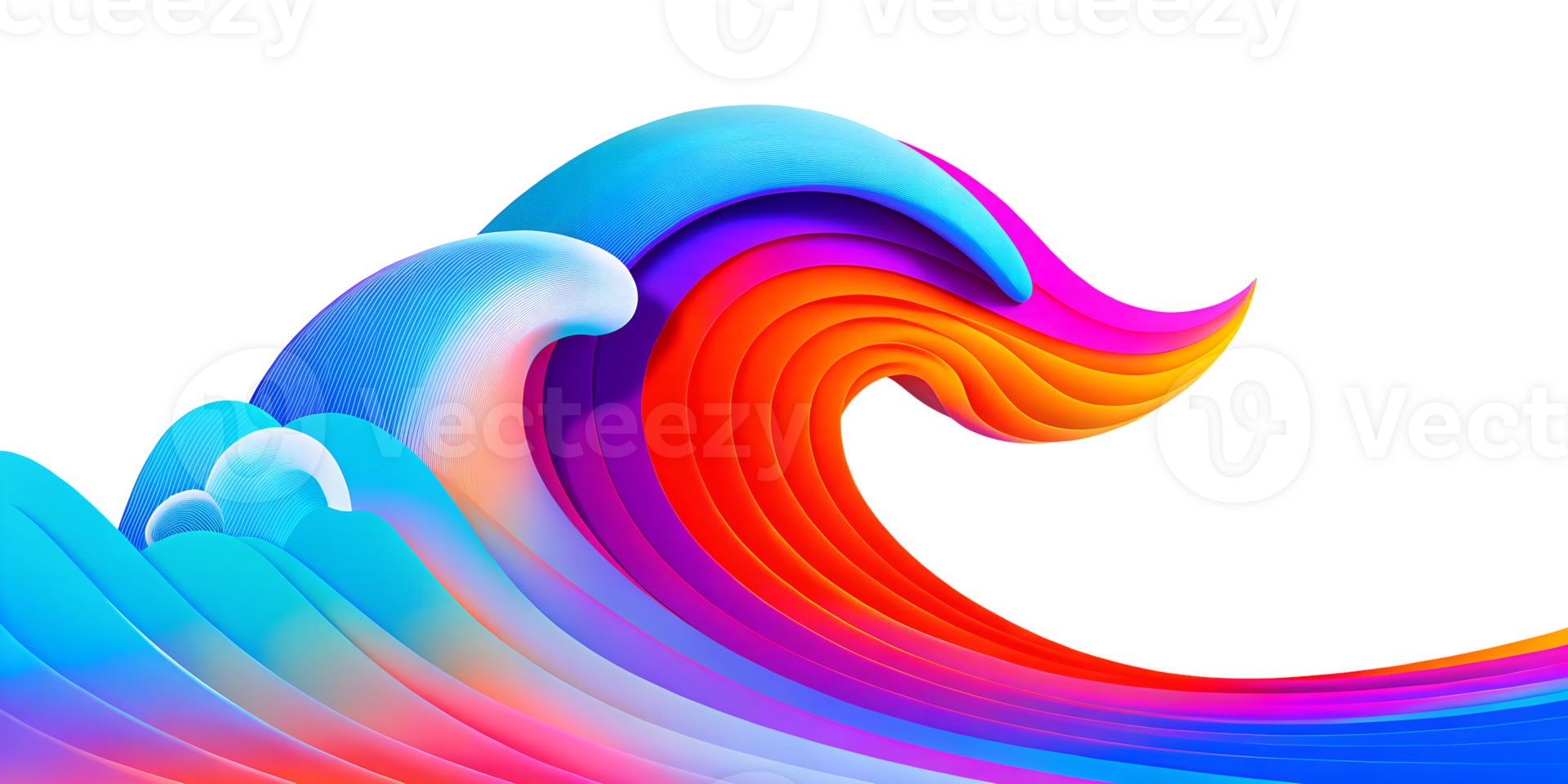 Abstract Colorful 3D waves isolated on transparent background png