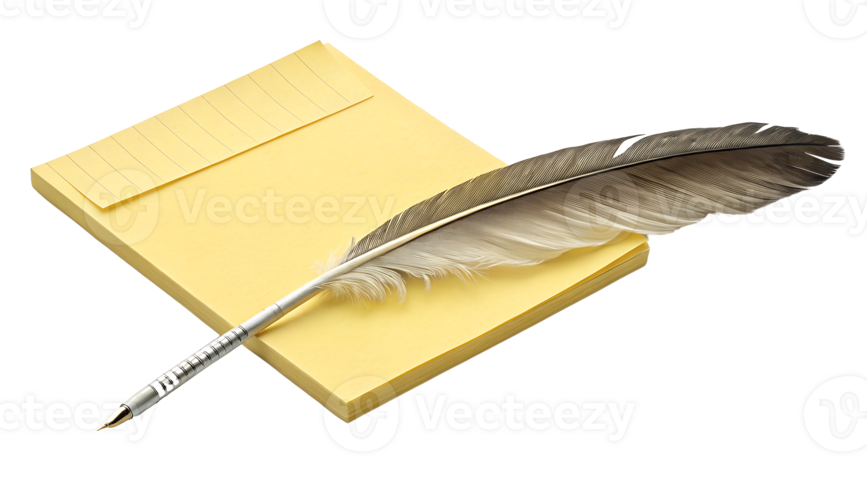 Feather pen and notebook on transparent background png