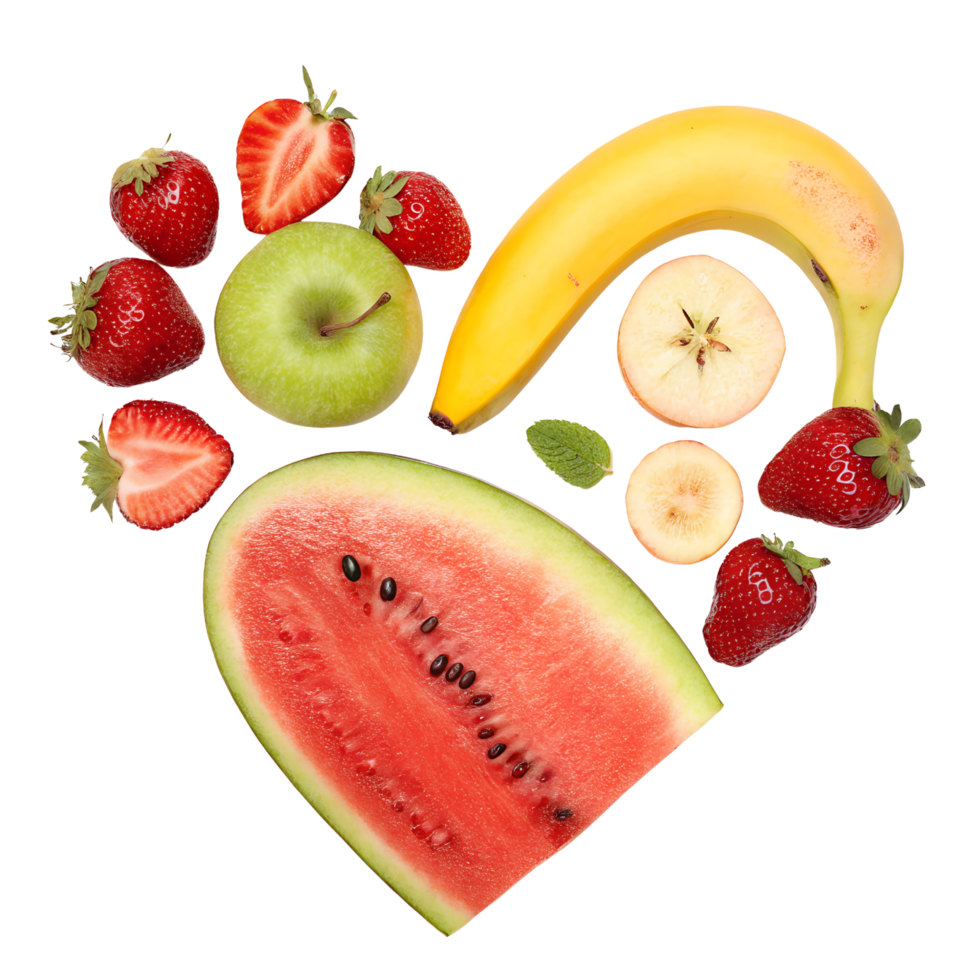 Fresh Fruits and vegetables love shape on transparency background png