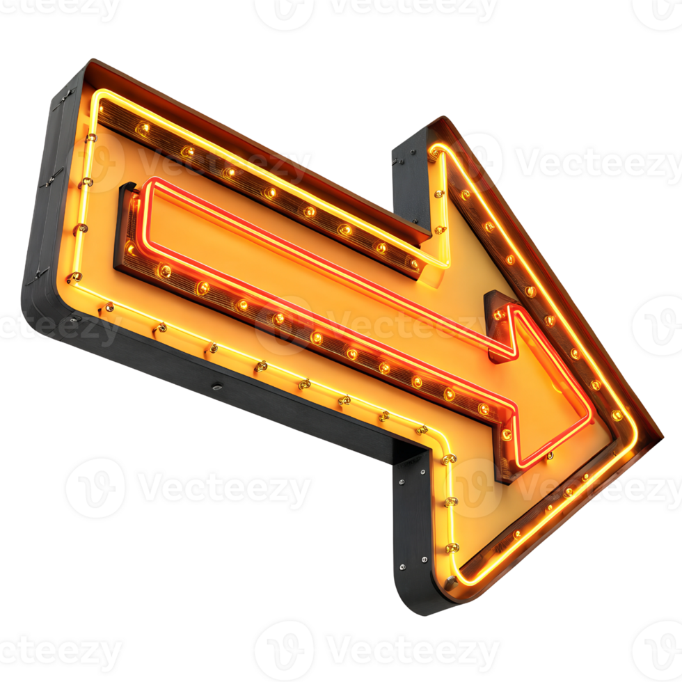 3D Neon yellow arrow sign isolated on transparency background png