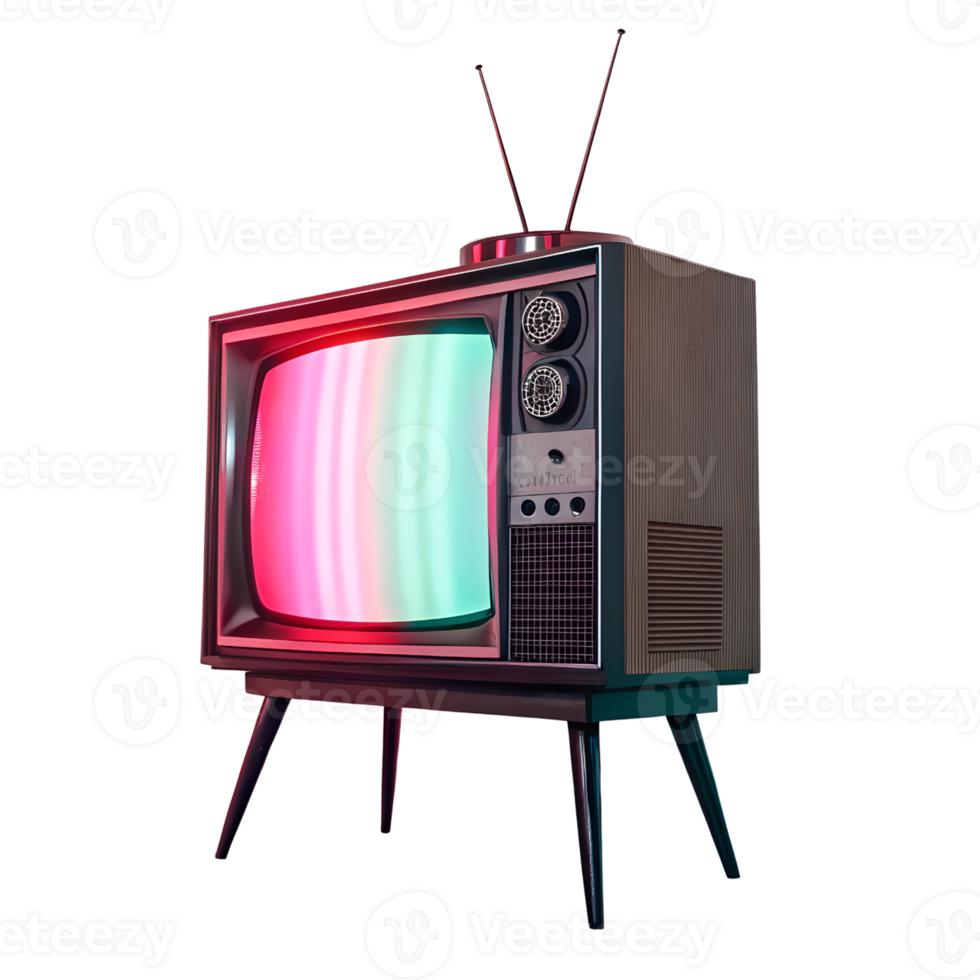 tv retro with neon light isolated on transparent background png