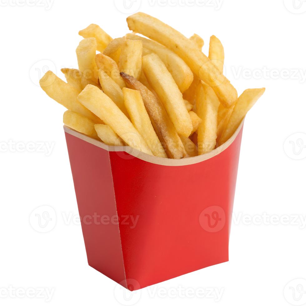 American French fries in a red box on transparency background png