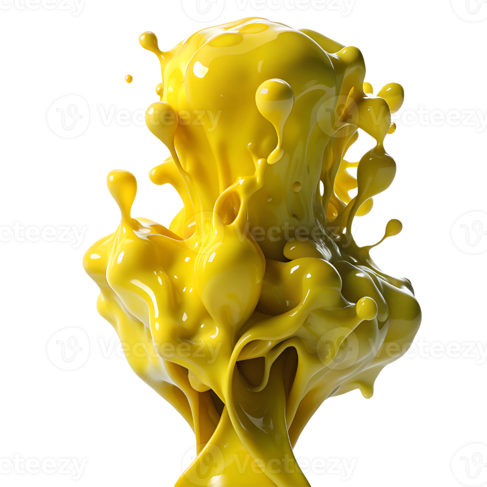3D Render Yellow liquid splash isolated on transparency background png