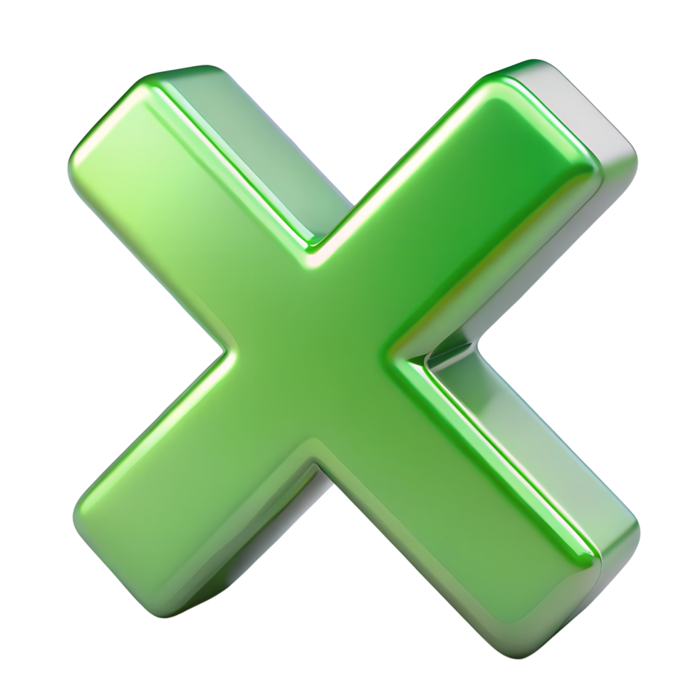 3D Render Green Cross Mark On Transparent Background png