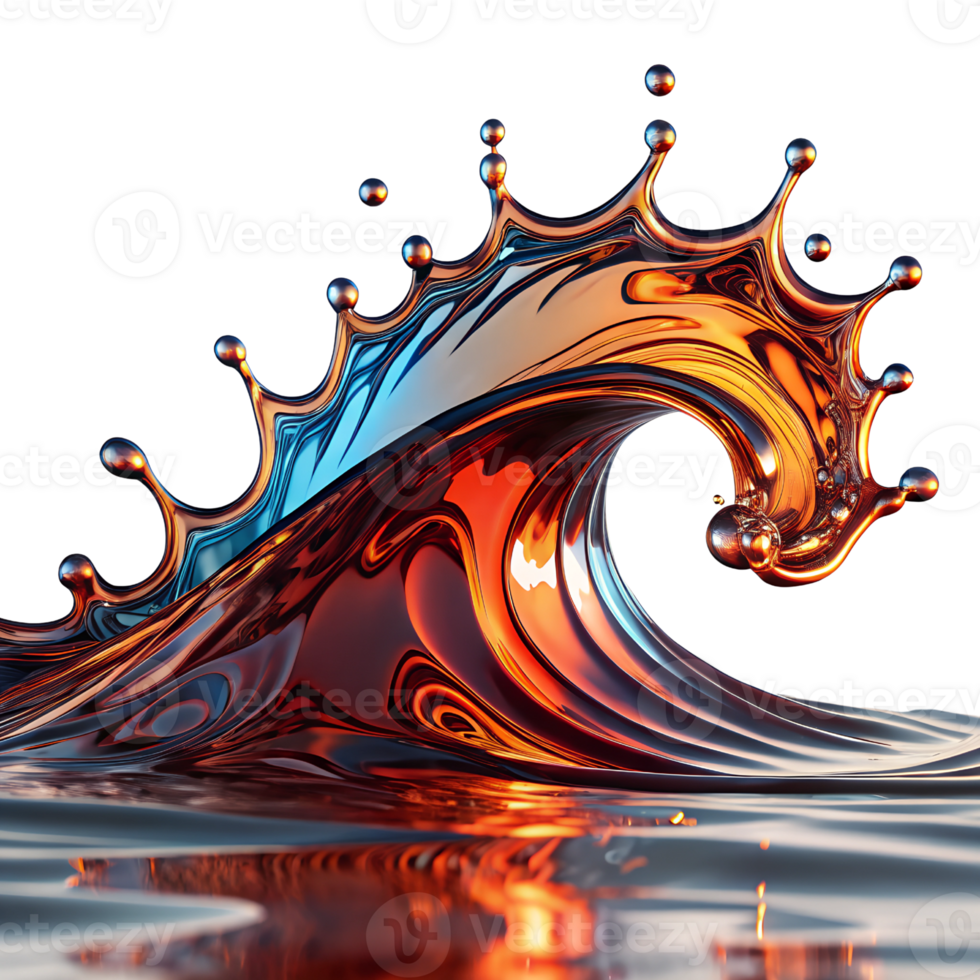Fluid metallic splash forming an abstract wave isolated on transparency background png
