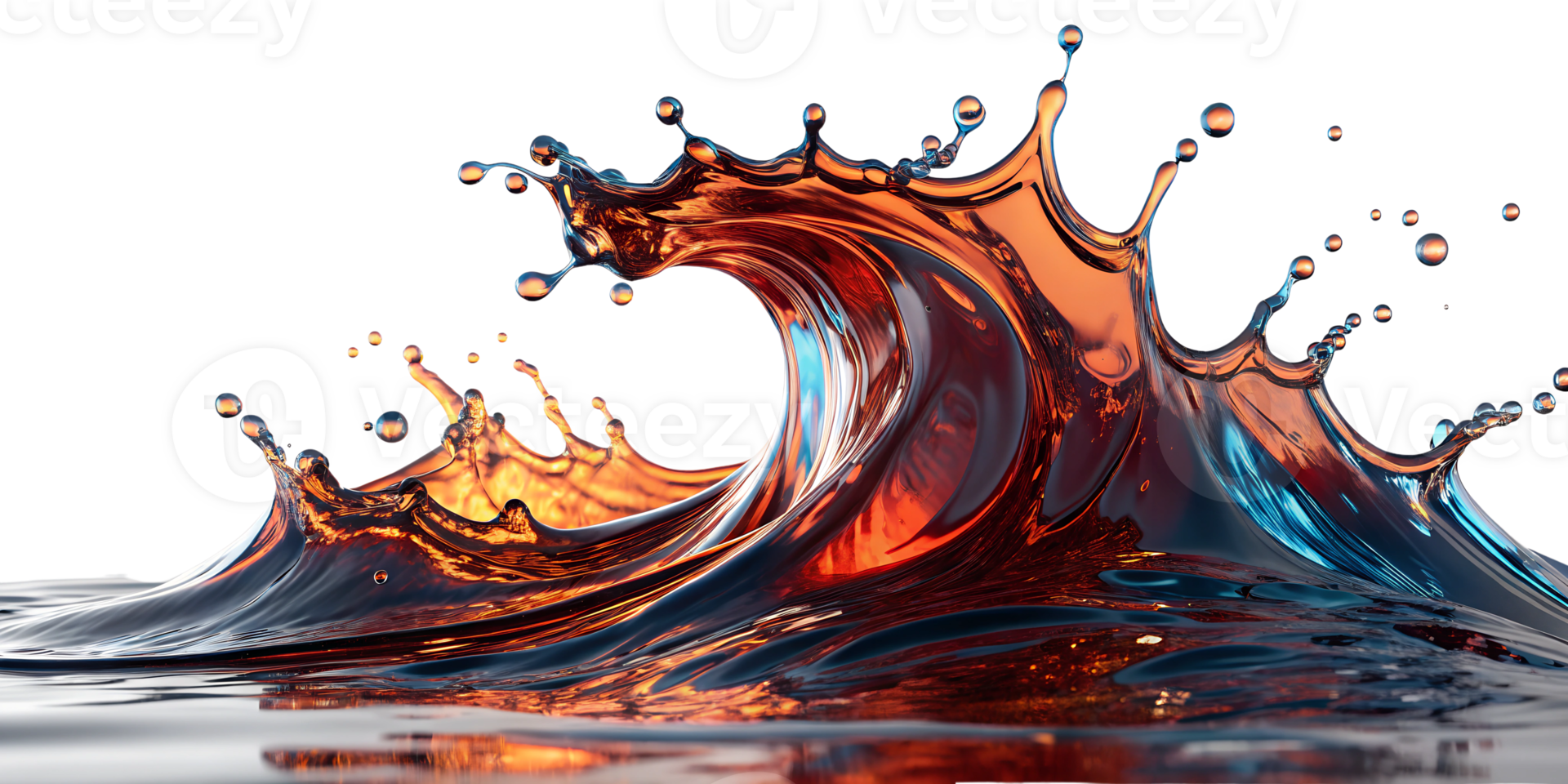 Fluid metallic splash forming an abstract wave on transparent background png