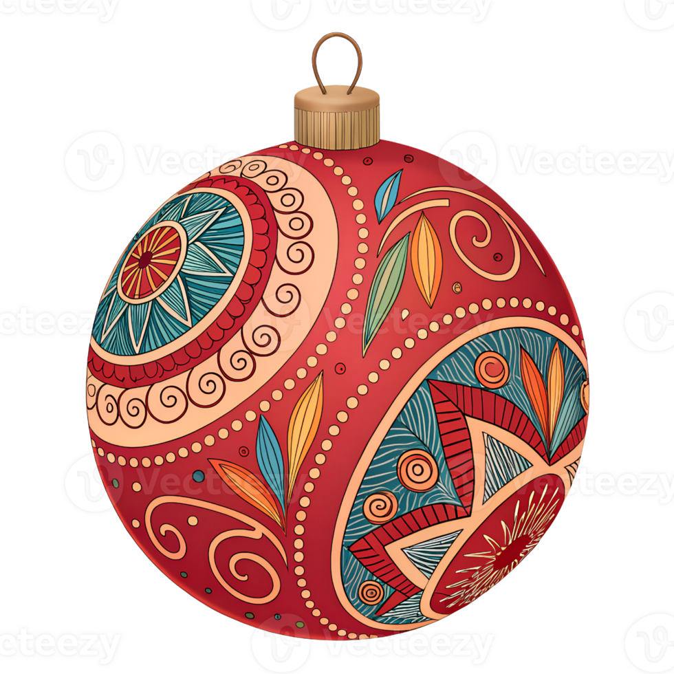 Boho art christmas ball with isolated on transparent background png