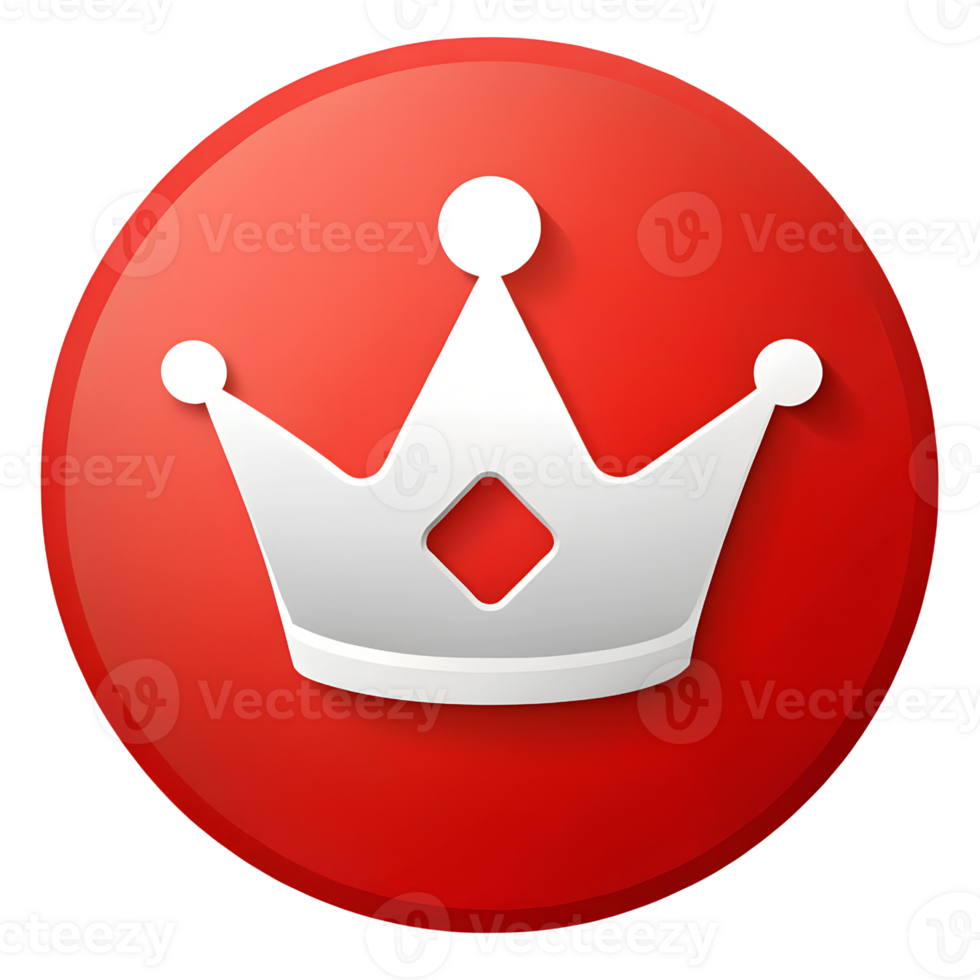 3D Red crown icon isolated on transparent background png