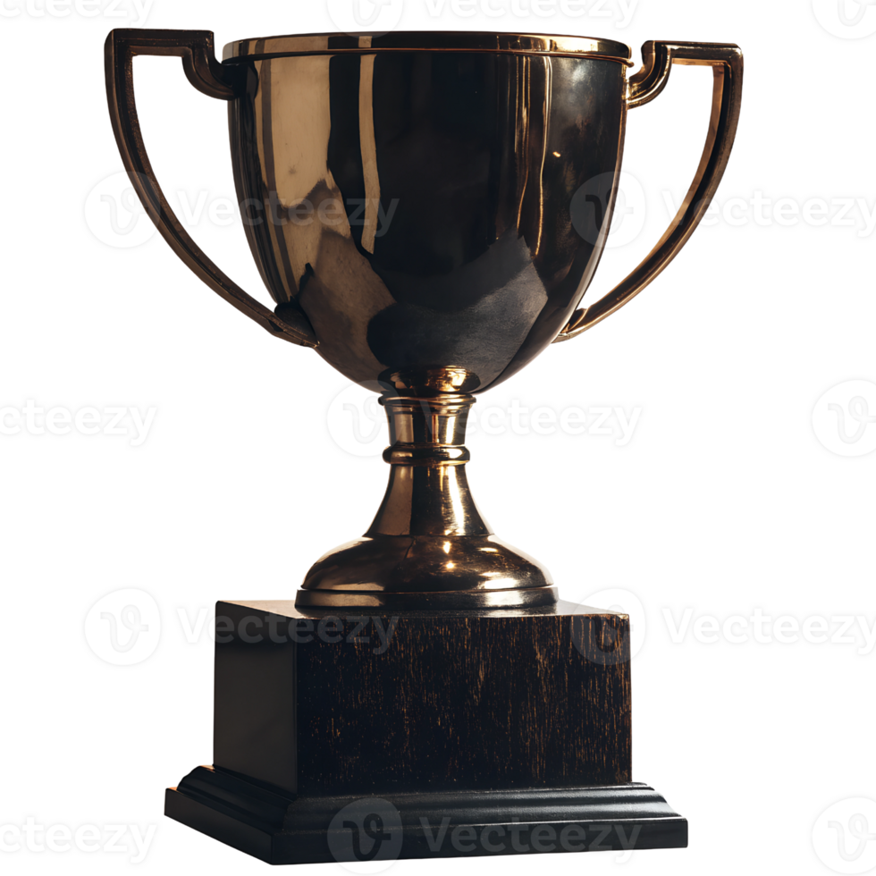 Golden trophy with a sleek, metallic finish isolated on transparent background png