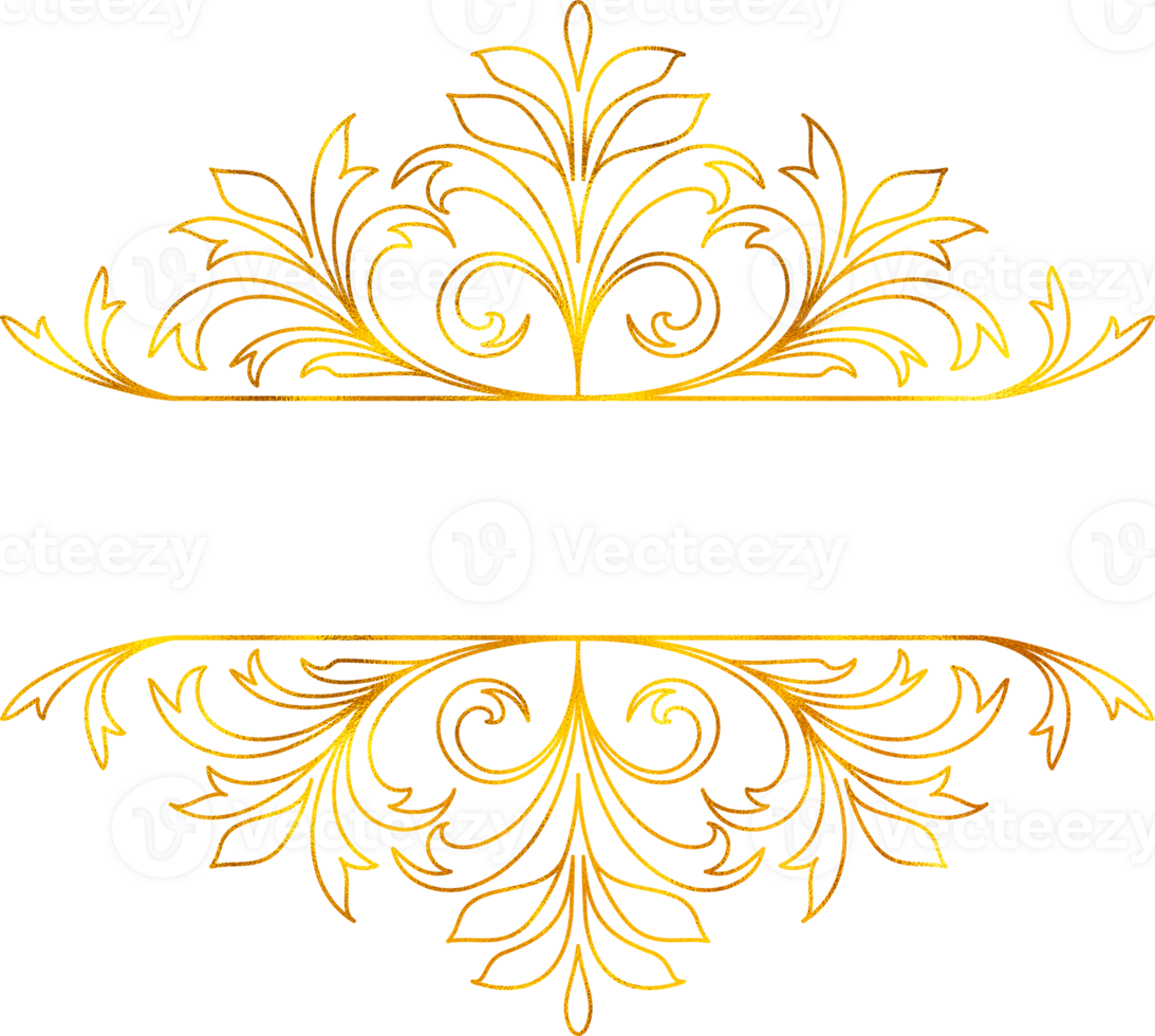 Floral frame in line art style with golden foil effect. png