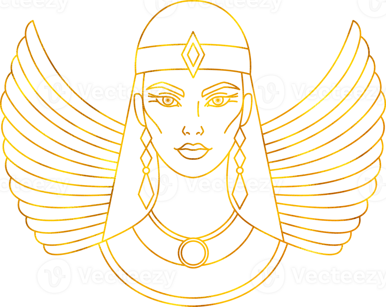 Isis rhe goddess of ancient Egypt with golden foil effect. png