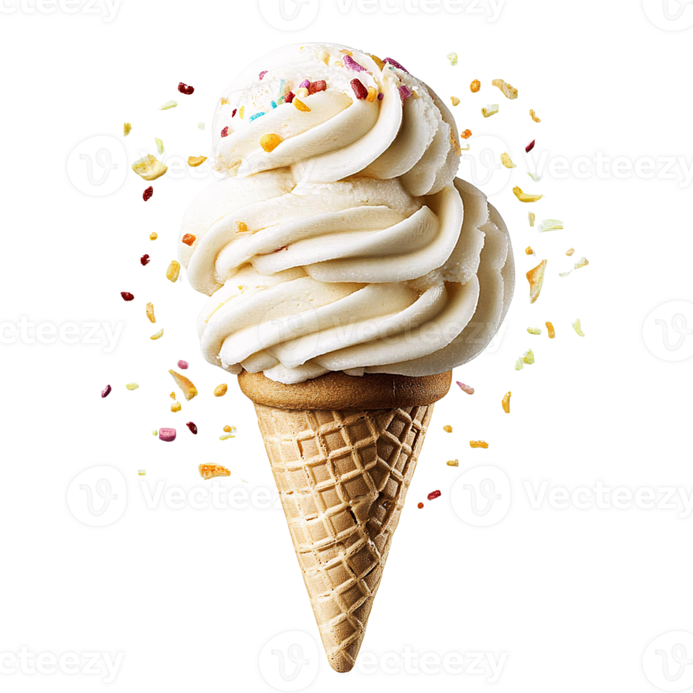 Vanilla ice cream cone with sprinkles on transparent background png