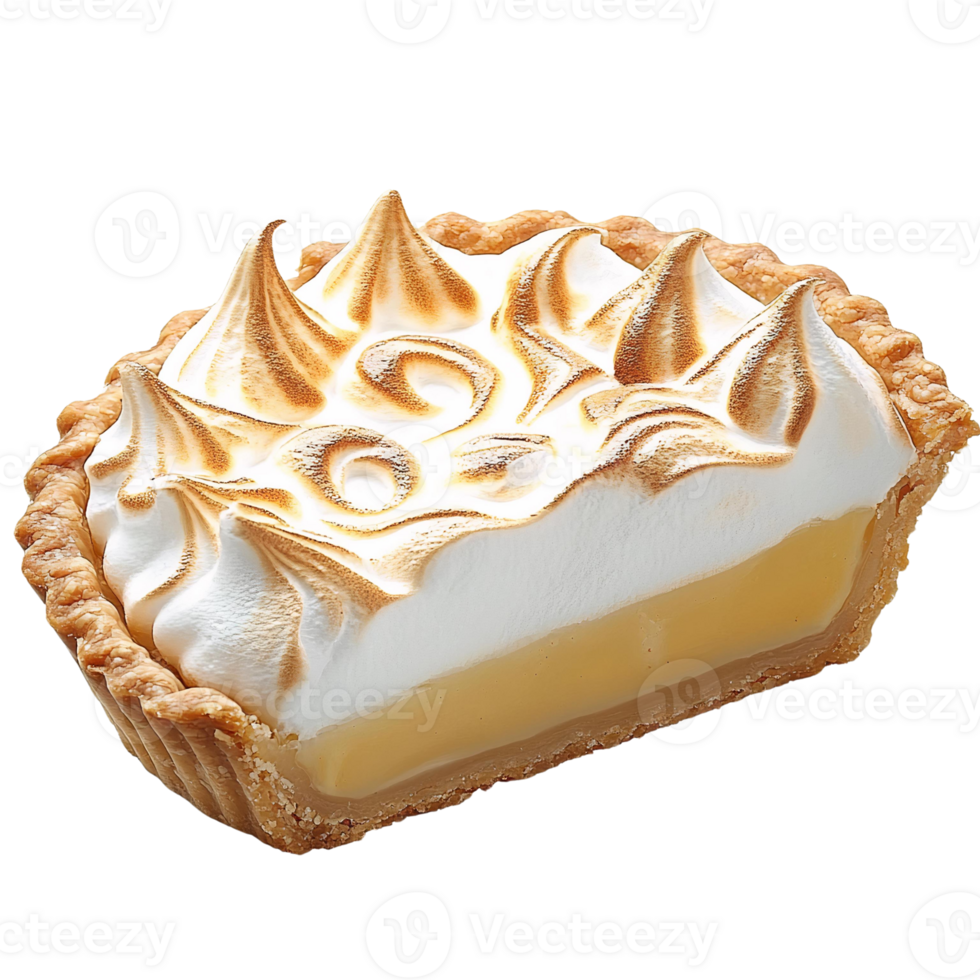 Gourmet Lemon Tart Slice with Golden Meringue Peaks on Transparent Background png