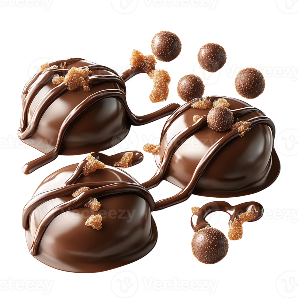 Chocolate truffles with caramel crunch on transparent background png