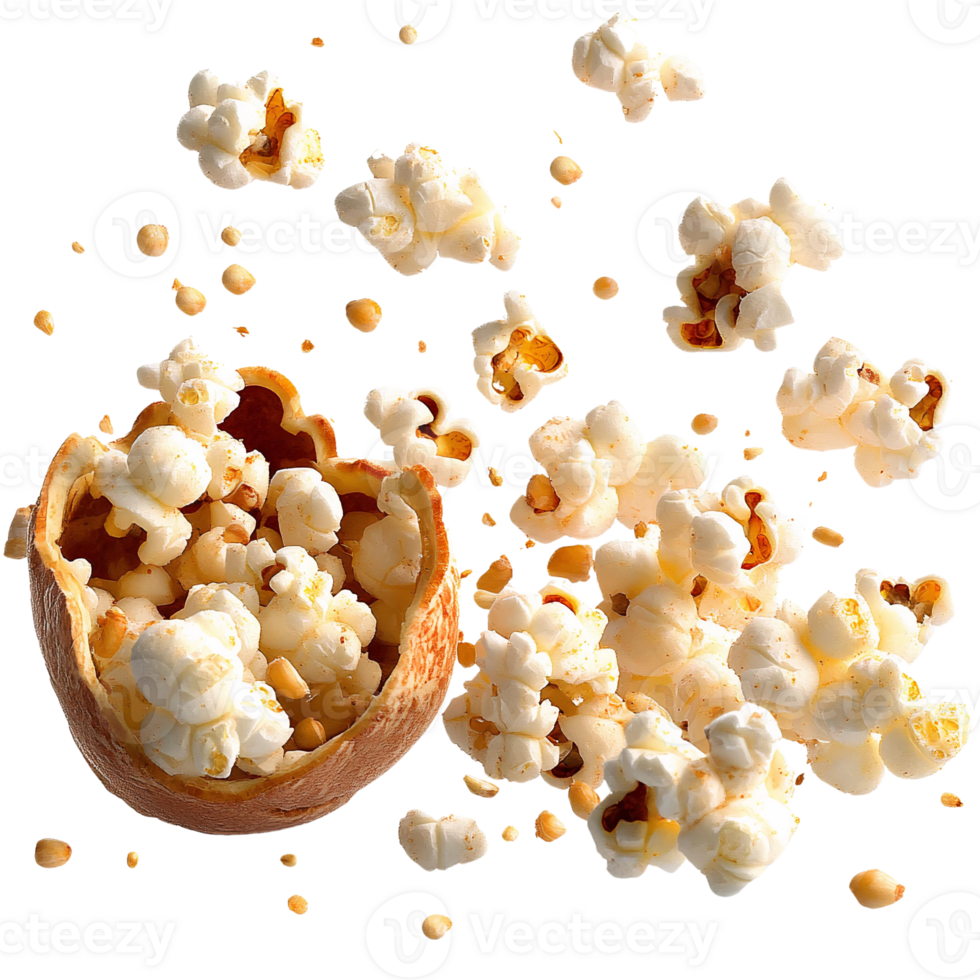Popcorn explosion from broken husk on transparent background png