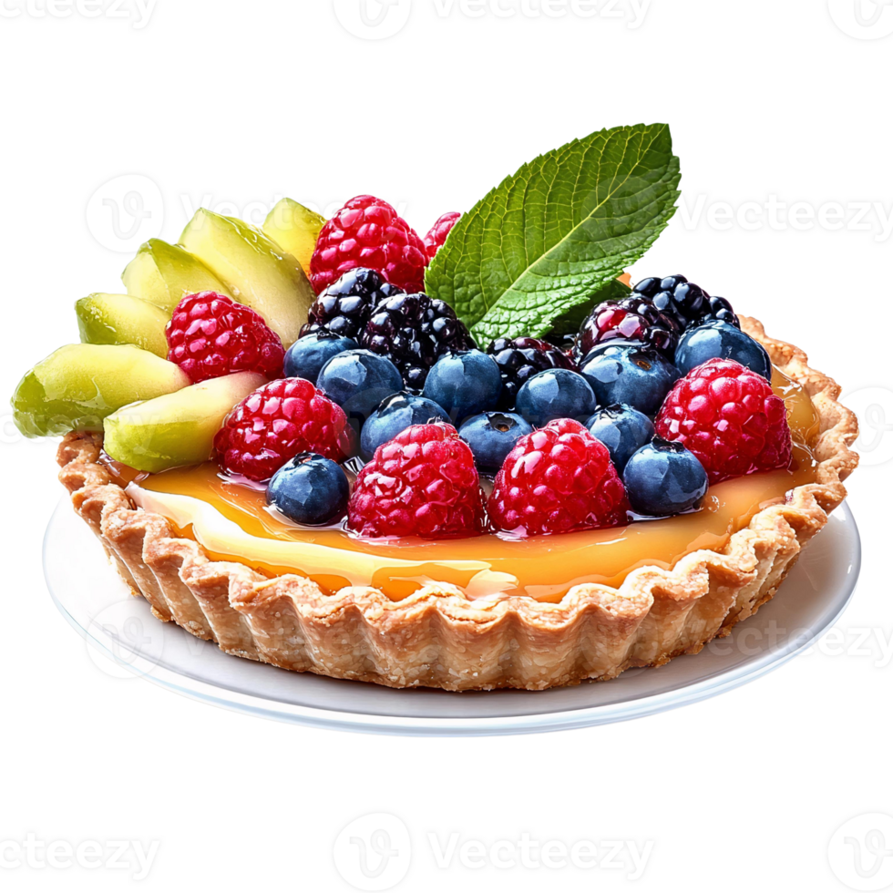 Fruit tart with caramel glaze on transparent background png
