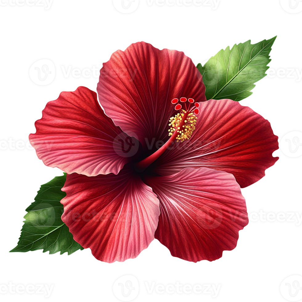 Exotic Red Hibiscus Flower with Foliage on Transparent Background png