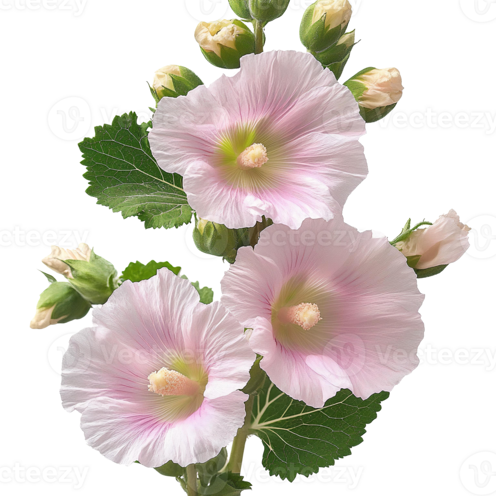 Pink hollyhock flowers on transparent background png