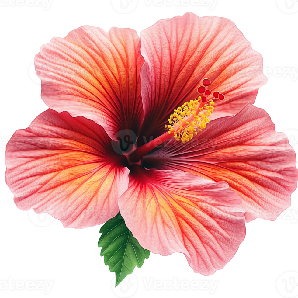 Pink hibiscus flower with red center on transparent background png